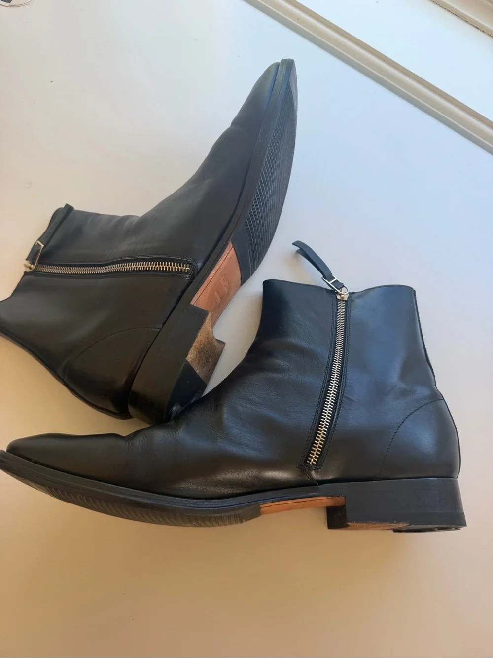 Paul Smith Black Leather Ankle Boots with Gold Zip Detail Made in Italy
